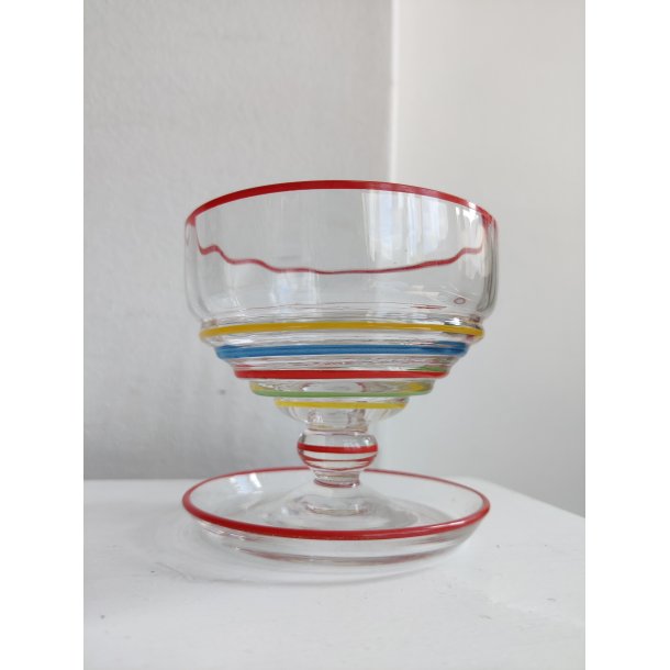 7 farverige glas dessertsk�le, 1930-1950