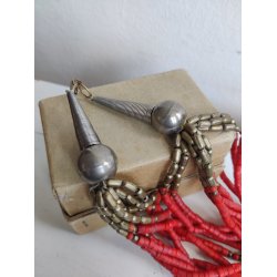 Smuk boho halsk�de creme/r�d
