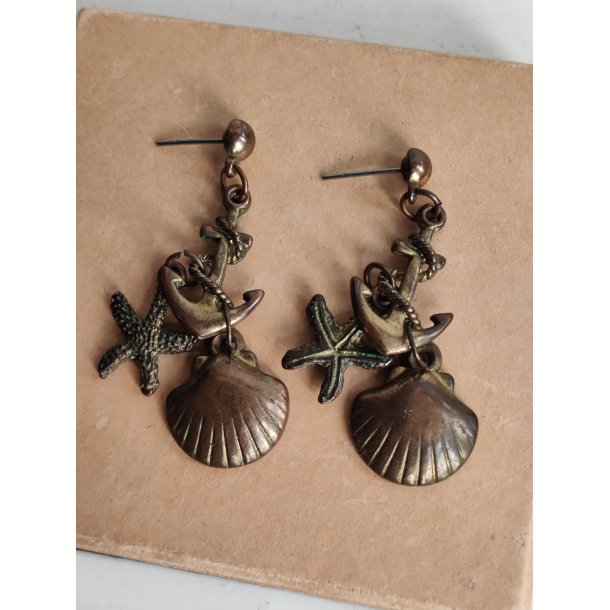 Vintage �reringe med anker, s�stjerne og musling