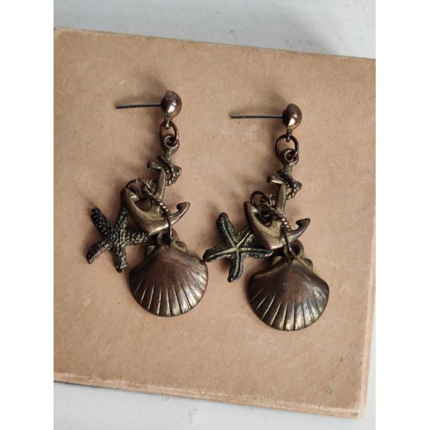Vintage �reringe med anker, s�stjerne og musling