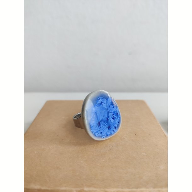 Vintage keramikring, bl� glasering, 1970'erne