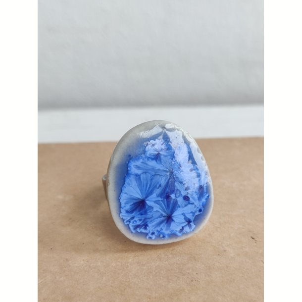 Vintage keramikring, bl� glasering, 1970'erne