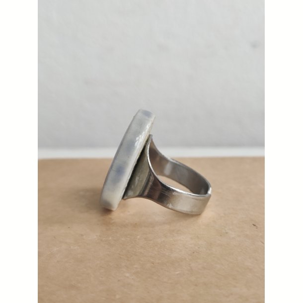 Vintage keramikring, bl� glasering, 1970'erne