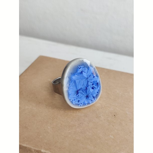 Vintage keramikring, bl� glasering, 1970'erne