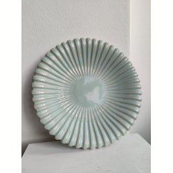 Stort rillet fad, turkis 28 cm