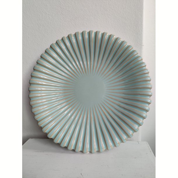 Stort rillet fad, turkis 28 cm