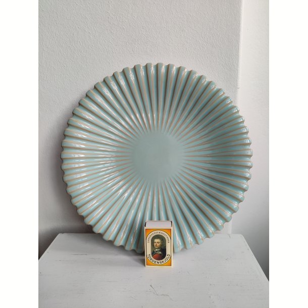 Stort rillet fad, turkis 28 cm