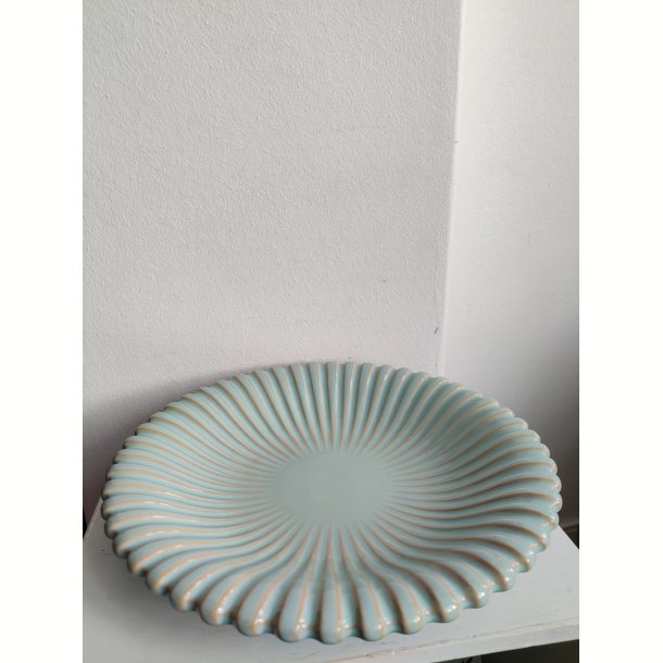 Stort rillet fad, turkis 28 cm