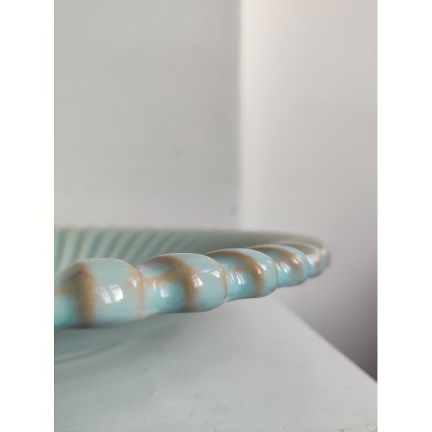 Stort rillet fad, turkis 28 cm