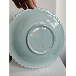 Stort rillet fad, turkis 28 cm