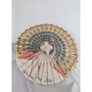 Vintage parasol med p�fugl, japansk 1970'erne