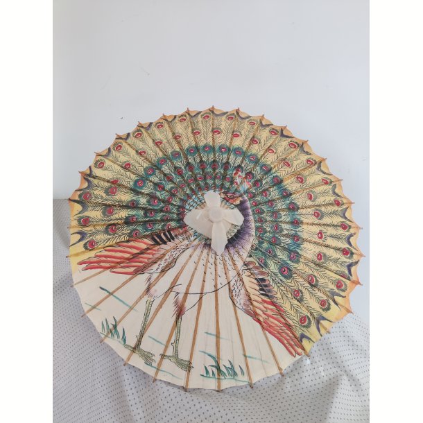 Vintage parasol med p�fugl, japansk 1970'erne