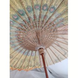 Vintage parasol med p�fugl, japansk 1970'erne