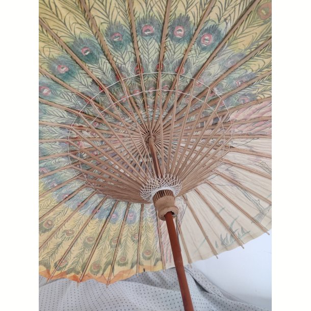 Vintage parasol med p�fugl, japansk 1970'erne