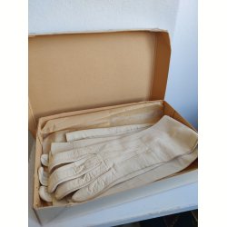 Lange hvide vintage skindhandsker med perleknapper