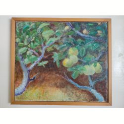 �bler p� grene. Originalt maleri, Ch. v. Ch.