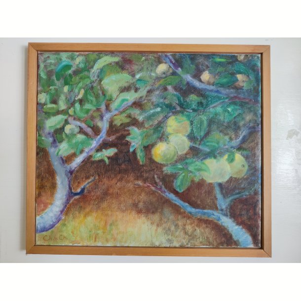 �bler p� grene. Originalt maleri, Ch. v. Ch.