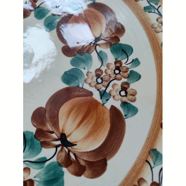 K�mpe h�ndmalet fajancefad, orange farver
