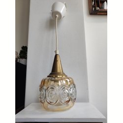 Vintage glaspendel med m�nster og messingtop, 1960-1970
