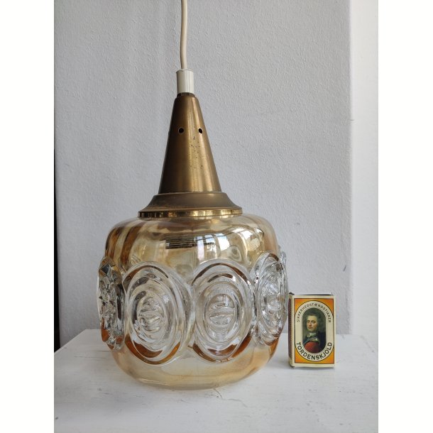 Vintage glaspendel med m�nster og messingtop, 1960-1970