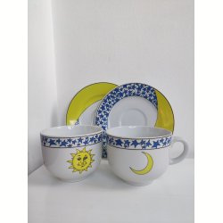 K�mpe kaffekopper fra 1990'erne med sol og m�ne