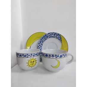 K�mpe kaffekopper fra 1990'erne med sol og m�ne