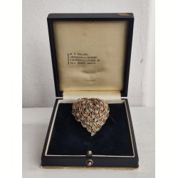 Gylden 1960'er broche med turkise miniperler