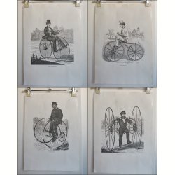 Fire vintage print af cykler fra 1800-tallet