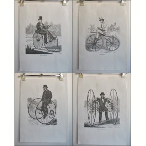 Fire vintage print af cykler fra 1800-tallet