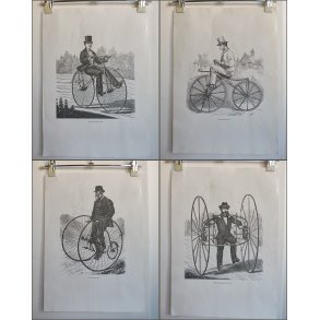 4 vintage print af cykler fra 1800-tallet
