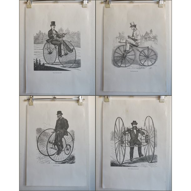 4 vintage print af cykler fra 1800-tallet